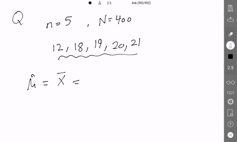 a-simple-random-sample-of-5-observations-from-a-population-containing-400-elements-was-taken-and-the-following-values-were-obtained-121819-20-21-a-point-estimate-of-the-population-mean-is-07126