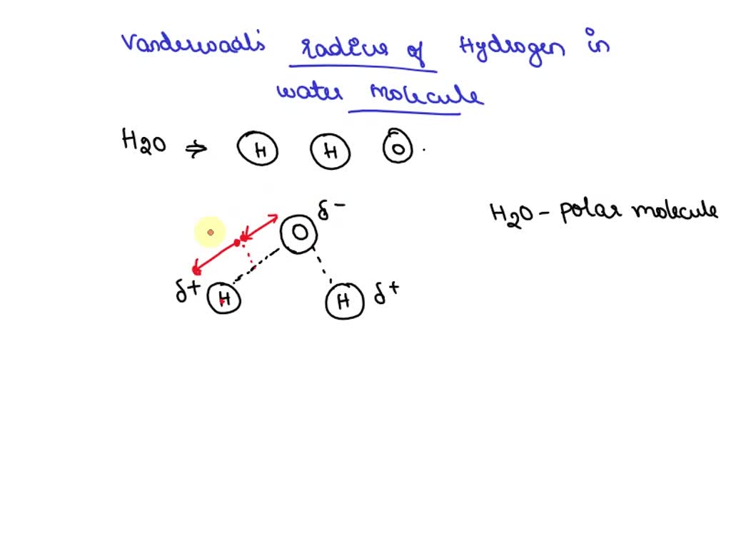 SOLVED the van der waals radius of hydrogen atom in water molecules is