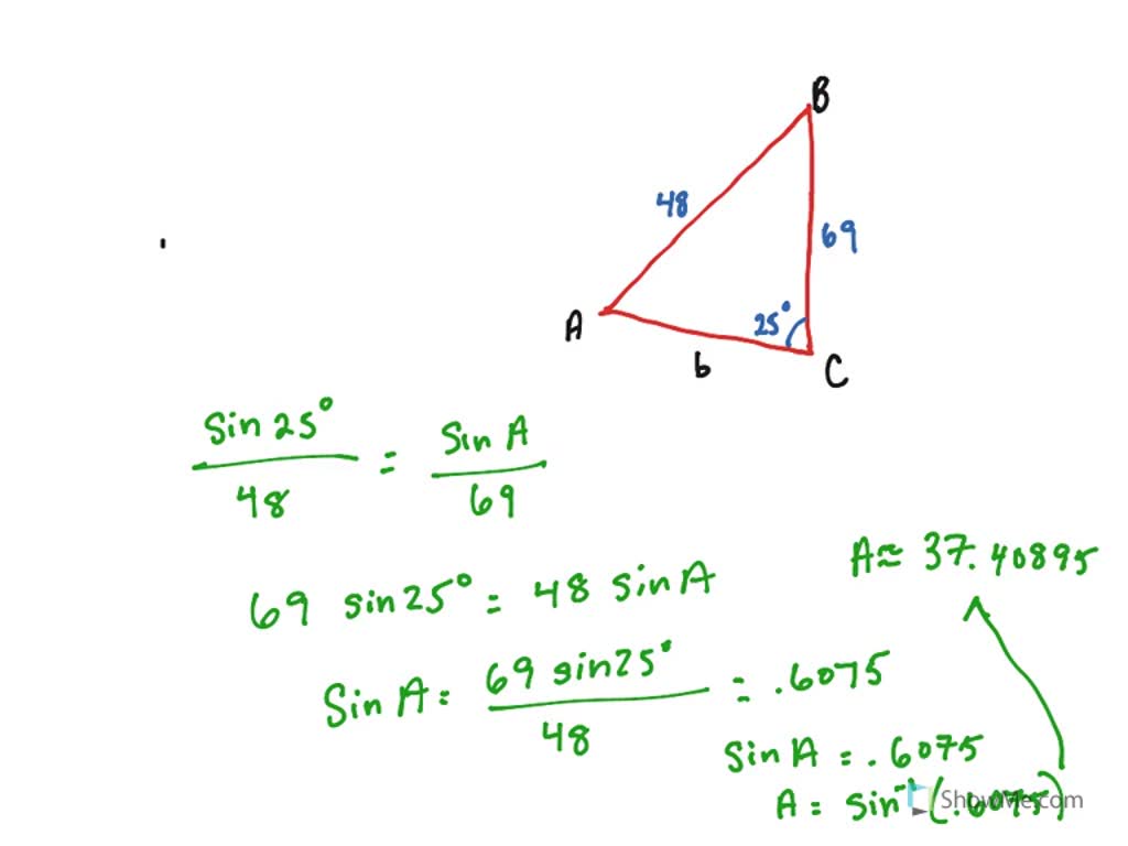 SOLVED: Consider a triangle ABC like the one below. Suppose that B=71 ...