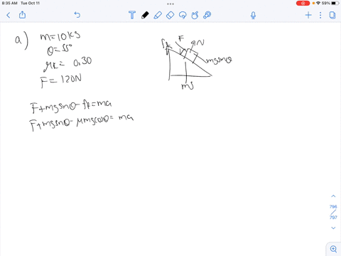 a-box-with-mass-100-kg-moves-on-a-ramp-that-is-inclined-at-an-angle-of-550-above-the-horizontal-the-coefficient-of-kinetic-friction-between-the-box-and-the-ramp-surface-is-mk-0300-calculate-30644