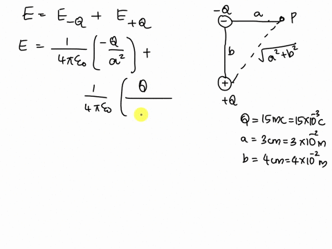 find-the-total-electric-field-vector-at-point-p-in-the-image-use-values-q-150-mc-a-300-cm-b-400-cm