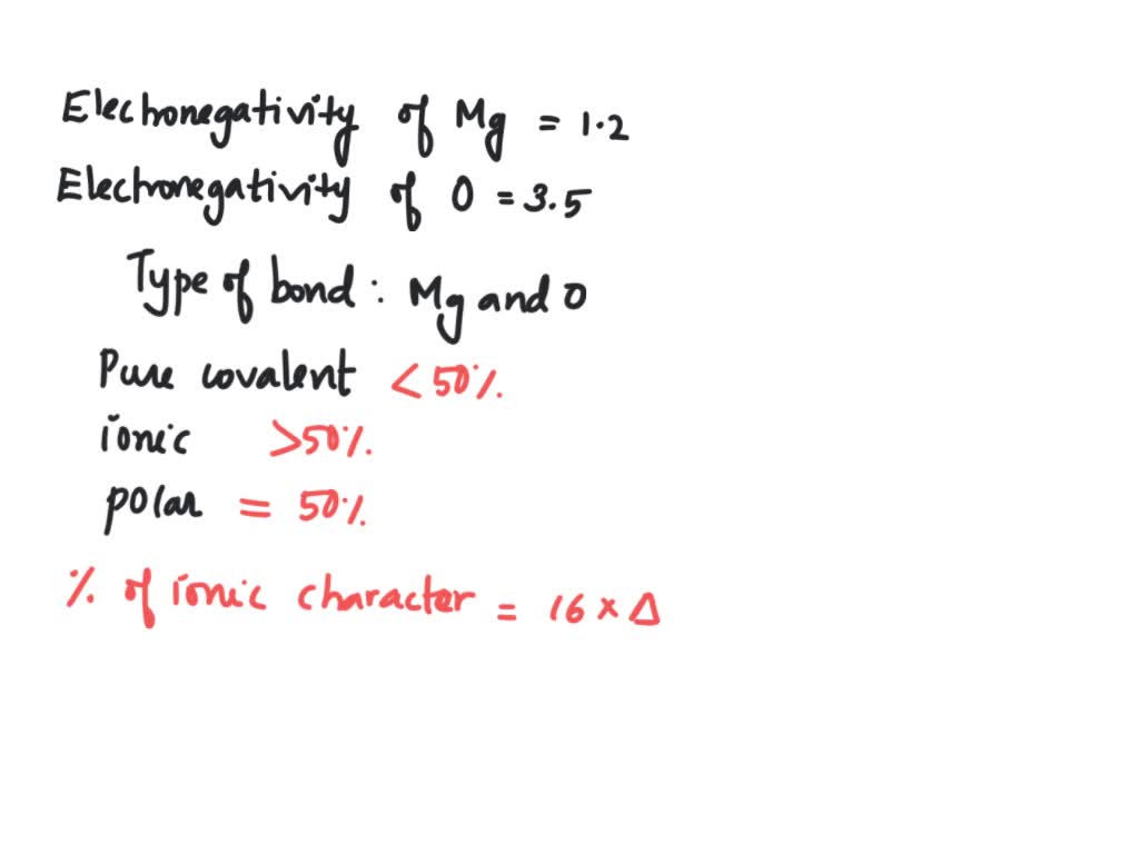 SOLVED: The electronegativity value for Mg is 1.2 and the value for O ...