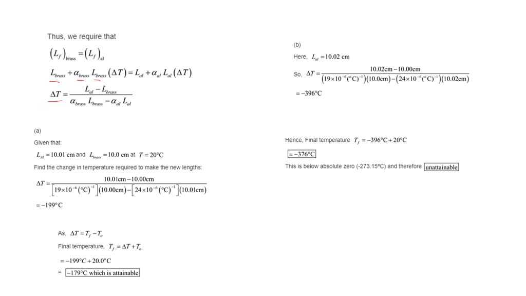 SOLVED: A Brass Ring Of Diameter 10.00 Cm At 20.0^∘C Is Heated And ...