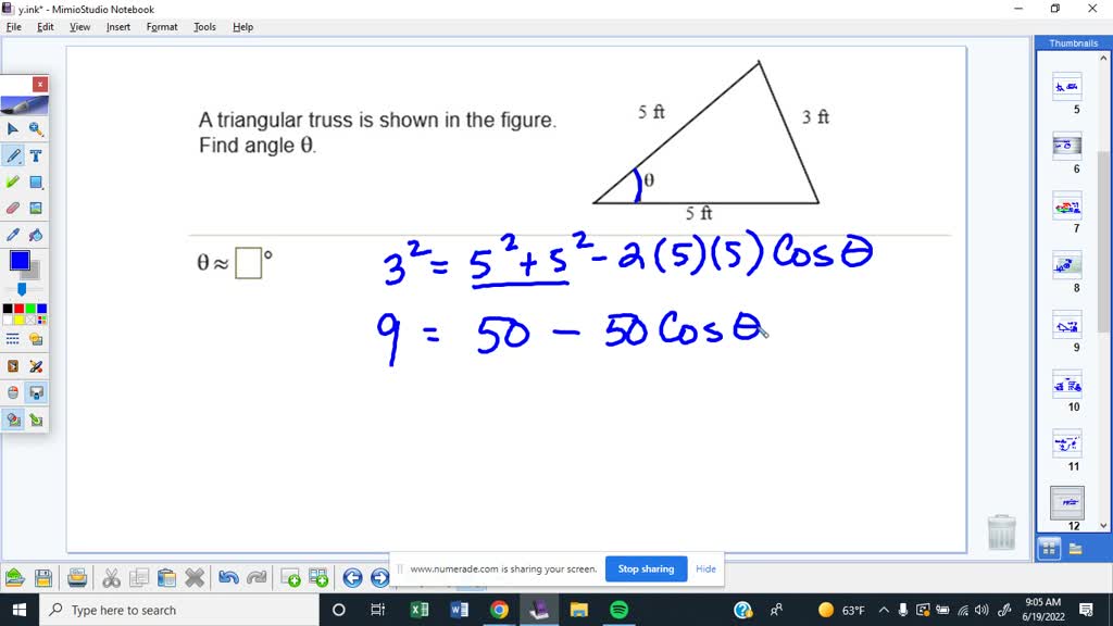 SOLVED: A triangular truss is shown in the figure. Find angle 0. 5 f 3 f