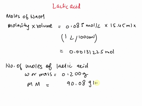 lactic-acid-c3h603-is-the-acid-present-in-sour-milk-for-a-sample-of-0200g-of-pure-lactic-acid-it-was-necessary-1545-ml-of-sodium-hydroxide-0085sm-to-reach-the-end-point-of-the-titration-how-60603