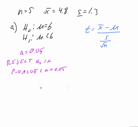 a-sample-of-five-measurements-randomly-selected-from-a-normally-distributed-population-resulted-in-the-following-summary-statistics-xbar51-s14-complete-parts-a-through-c-a-test-the-null-hypothesis-tha