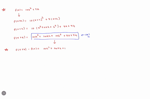 use-the-four-step-process-to-find-the-slope-of-the-tangent-iine-to-the-graph-of-the-given-function-at-any-point-fx-10x2-7x-step-1-fx-h-10x2-2oxh-h2-7x-7h-x-fx-h-fx-20xh-h2-7h-x-flx-h-_-flx-2-34597