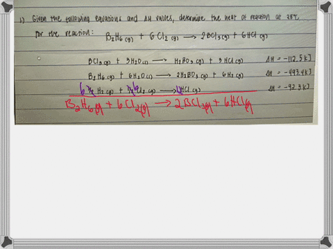 1-given-the-following-equations-and-delta-h-values-detremine-the-heat-of-reaction-at-25circ-mathrmc-for-the-reaction-mathrmb_2-mathrmh_6mathrmg6-mathrmcl_2mathrmg-rightarrow-2-mathrmbc_3mathrmg6-mathr