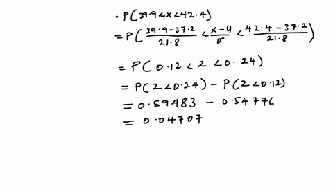 a-population-of-values-has-a-normal-distribution-with-372-and-o-218-you-intend-to-draw-a-random-sample-of-size-n-182-find-the-probability-that-a-single-randomly-selected-value-is-between-399-68727