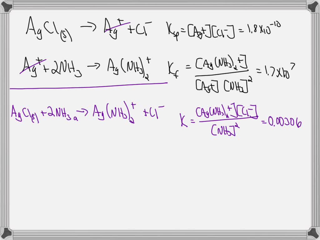 SOLVED: Silver chloride, AgCl, has a Ksp value of 1.8 X 10-10. Diammine ...