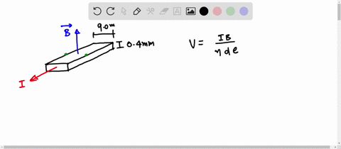 assume-a-rectangular-strip-of-a-material-with-an-electron-density-of-n58x1020-cm-3-the-strip-is-9-mm-wide-and-04-mm-thick-and-it-is-in-a-magnetic-field-of-9-t-pointing-out-of-the-paper-plane-85653