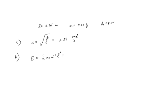 the-length-of-a-simple-pendulum-is-076-m-and-the-mass-of-the-particle-the-bob-at-the-end-of-the-cable-is-022-kg-the-pendulum-is-pulled-away-from-its-equilibrium-position-by-an-angle-of-870-a-81888