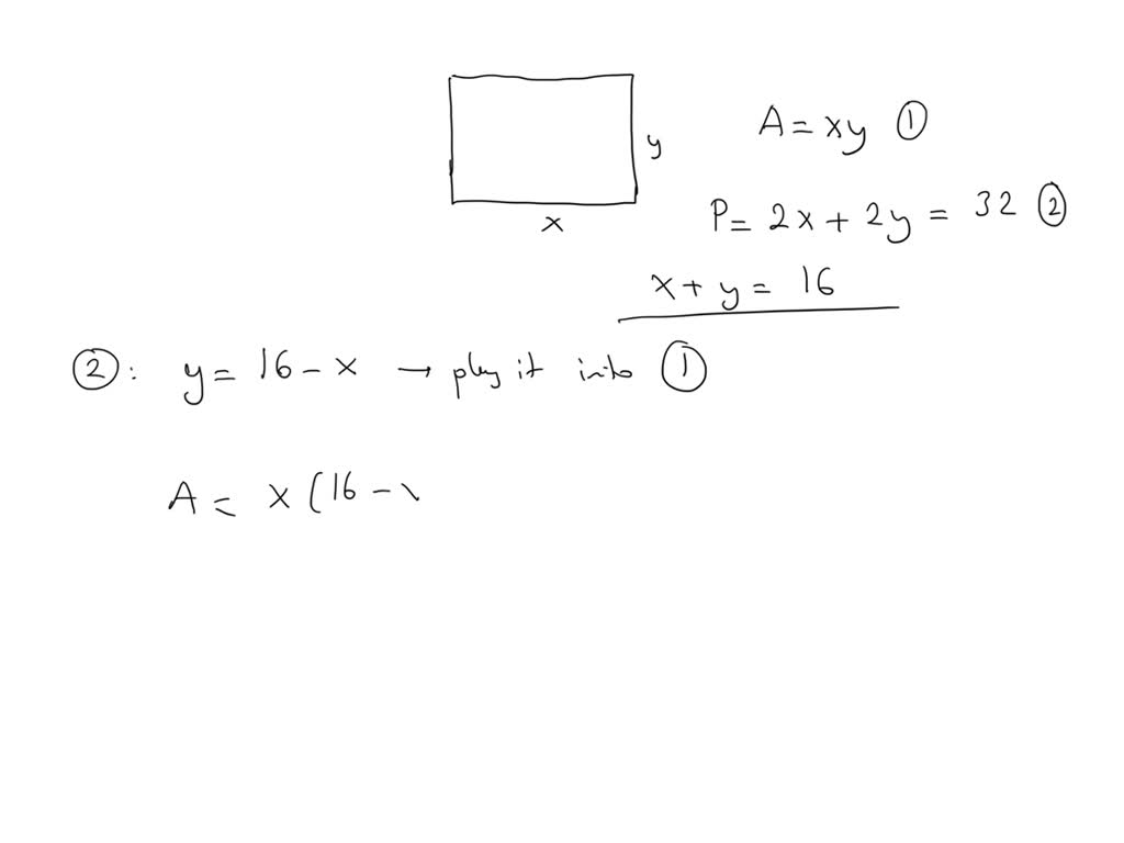 SOLVED: Texts: 30. Find the dimensions and maximum area of a rectangle ...