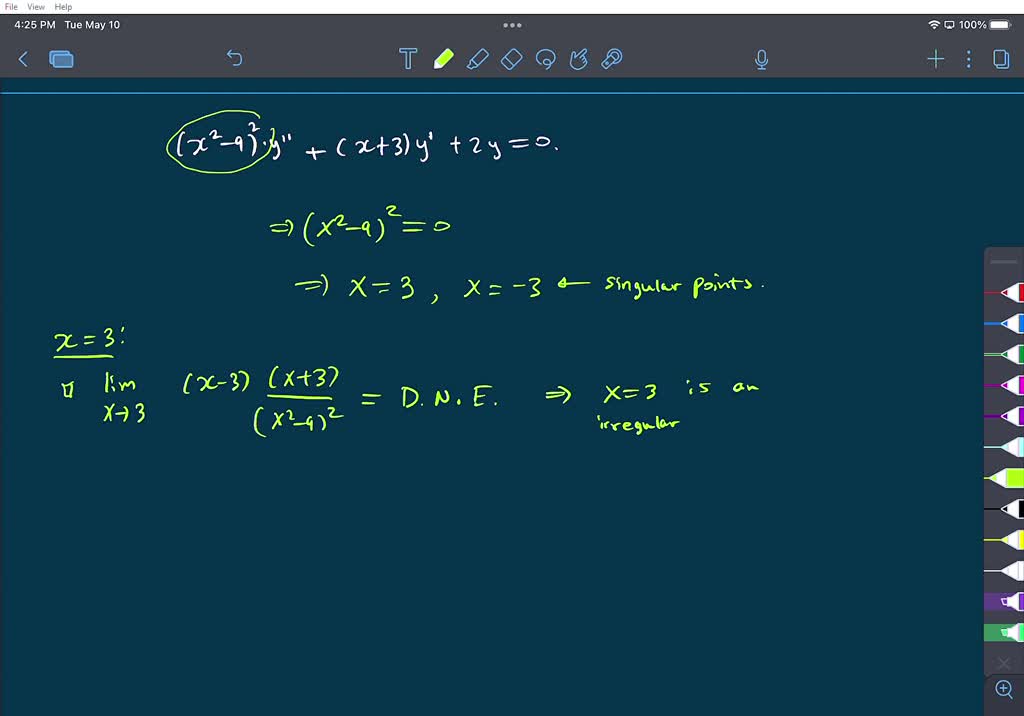 SOLVED Determine The Singular Points And Classify As Regular Or 