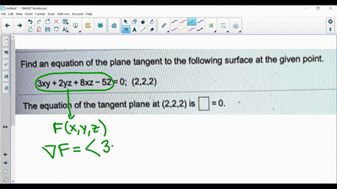 find-an-equation-of-the-plane-tangent-to-the-following-surface-at-the-given-point-3xy-2yz-8xz-52-0-222-the-equation-of-the-tangent-plane-at-222-is-0-97592