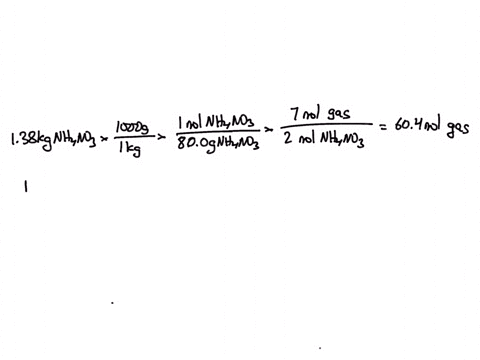 ammonium-nitrate-decomposes-explosively-upon-heating-according-to-the-following-balanced-equation-2nh4no3s2n2go2g4h2og-calculate-the-total-volume-of-gas-at-115-cc-and-770-mmhg-produced-by-th-47813