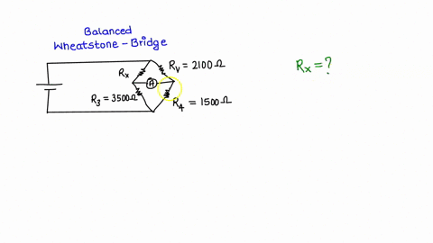 wheatstone-bridge-is-used-to-measure-an-un-known-resistance-rr-as-shown-at-the-null-point-the-variable-resistor-rv-has-a-resistance-of-2100-0-what-is-the-unknown-resistance-v-ra-3500-q-ra-15-28777