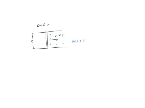 a-conducting-bar-moves-along-frictionless-conducting-rails-connected-to-a-400-resistor-as-shown-in-the-figure-the-length-of-the-bar-is-160-m-and-a-uniform-magnetic-field-of-220-t-is-applied-88348