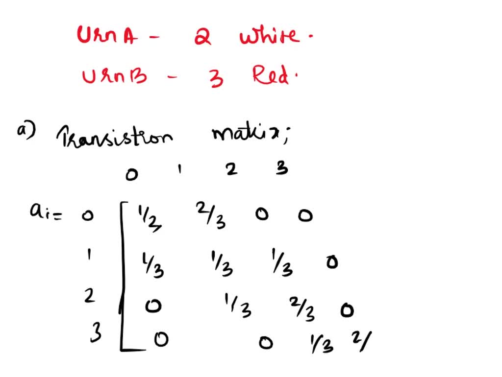 There are 2 white marbles in urn A and 3 red marbles in urn B At each