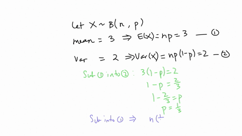 the-mean-and-variance-of-binomial-distribution-are-3-and-2-respectively-find-the-probability-that-the-variate-takes-place-i-less-than-or-equal-to-2-ii-greater-than-or-equal-to-7