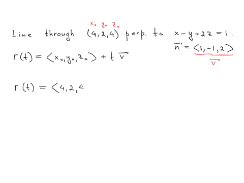 a-find-parametric-equations-for-the-line-through-4-2-4-that-is-perpendicular-to-the-plane-x-y-2z-1-use-the-parameter-t-xt-yt-zt-4-t2-44-2t-b-in-what-points-does-this-line-intersect-the-coord-94288