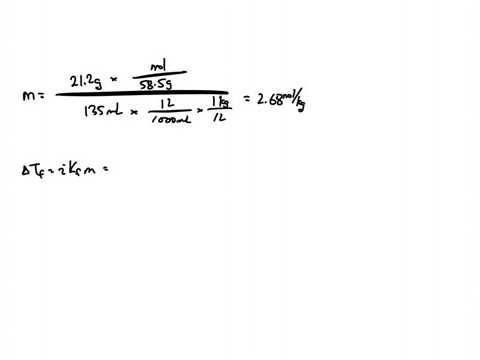 212-g-nacl-is-dissolved-in-135-ml-of-water-kfwater-052ocm-kbwater-186ocmwhat-would-be-the-freezing-point-and-boiling-point-of-a-solution-when-a-28-oc-110-oc-b-28-oc-110-oc-c10-oc-28-oc-d-10-oc-1028-oc