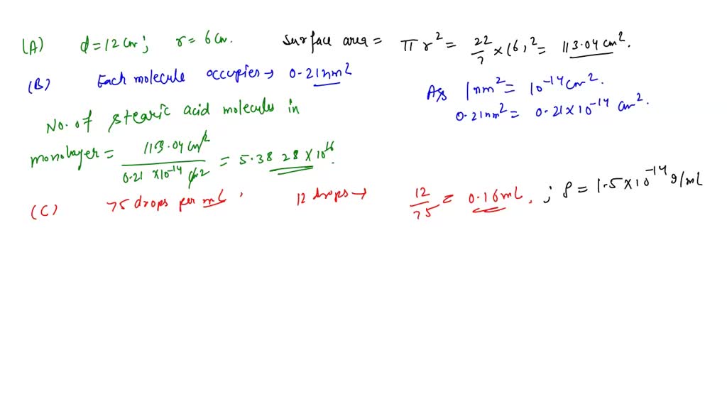 A calibrated pipette (75 drops/mL) delivers 12 drops of stearic acid