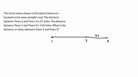 the-three-towns-shown-in-the-sketch-below-are-located-on-the-same-straight-road-the-distance-between-town-2-and-town-3-is-27-miles-the-distance-between-town-1-and-town-3-is-110-miles-what-is-the-dista