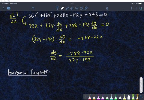 find-the-points-at-which-the-graph-of-the-equation-has-a-vertical-or-horizontal-tangent-line-36x2-16y2-288x-192y-576-horizontal-tangents-x-y-smaller-y-value-x-y-larger-y-value-vertical-tange-32841