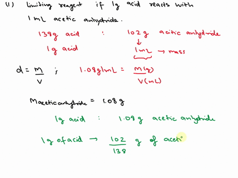 salicylic-acid-acetic-anhydride-acetylsalicylic-acid-acetic-acid-c7h6o3-c4h6o3-c9h8o4-c2h4o2-1what-is-the-limiting-reagent-and-the-theoretical-yield-of-the-above-reaction-if-100-g-of-salicyl-13503