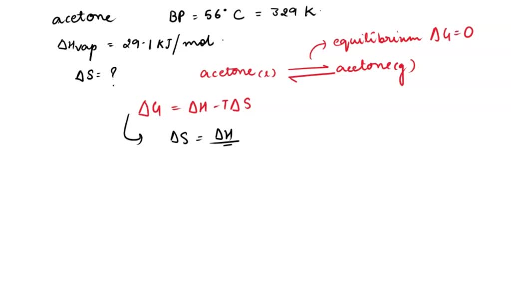 SOLVED Acetone; CH3COCH3, boils at 56Â°C. The heat of vaporization of