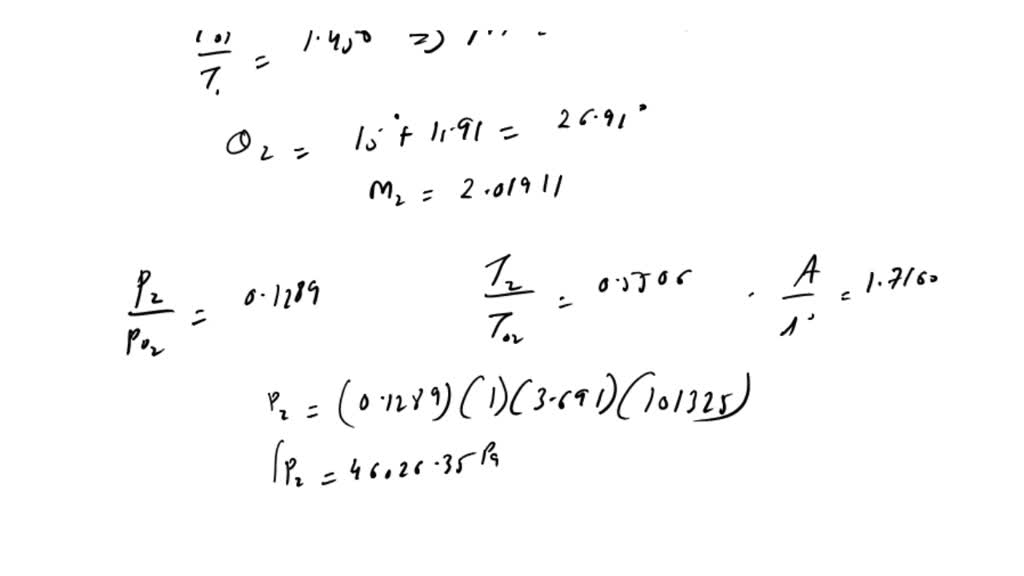 SOLVED: A supersonic flow with M1 = 1.5, P1 = 1 atm, and T1 = 288 K is ...