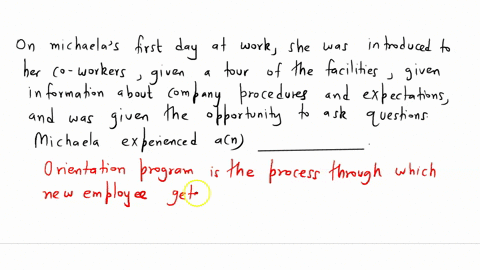 on-michaelas-first-day-at-work-she-was-introduced-to-her-coworkers-given-a-tour-of-the-facilities-given-information-about-company-procedures-and-expectations-and-was-given-the-opportunity-to-18467
