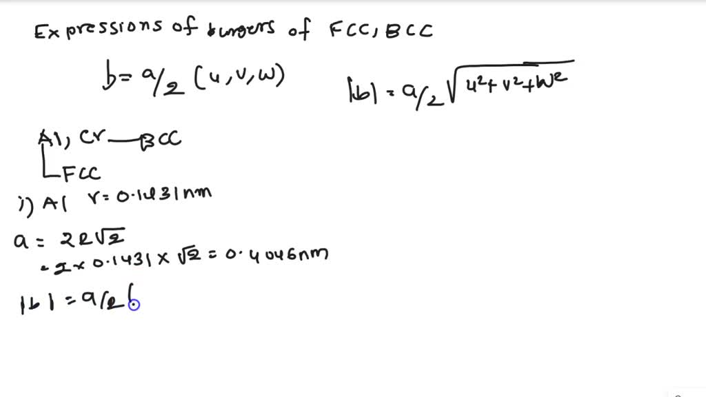 Problem Expression for Burgers vectors for FCC and BCC crystal ...