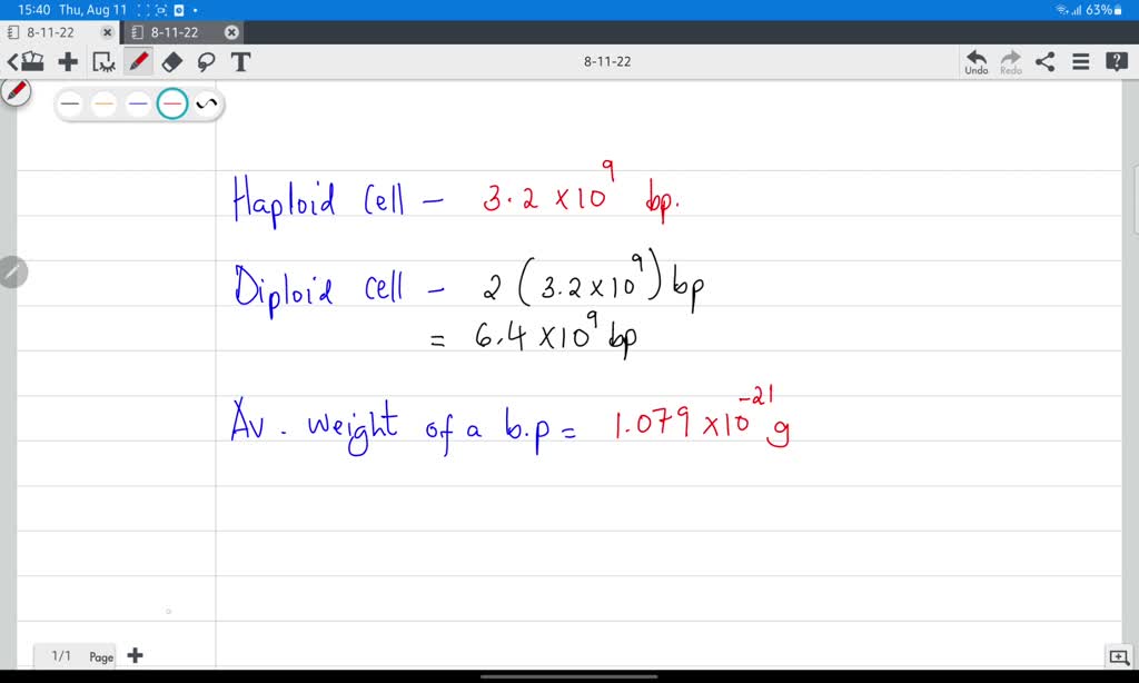 SOLVED: mass of DNA per cell (g)= number of base pairs (genome size)x 2