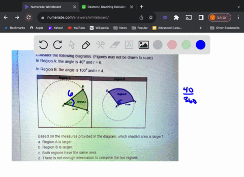 consider-the-following-diagrams-figures-may-not-be-drawn-to-scale-region-a-the-angle-is-40-and-r-6-in-region-b-the-angle-is-100-and-r-4-based-on-the-measures-provided-in-the-diagram-which-sh-35208