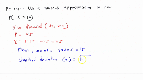 let-x-be-a-binomial-random-variable-with-n-30-and-p-05-use-a-normal-approximation-to-find-px-20-96136