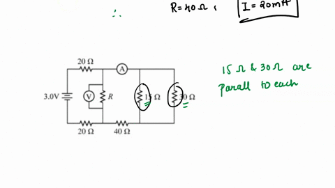 questions-7-and-in-the-circuit-shown-below-the-current-through-the-ammeter-is-20-ma-and-the-voltmeter-20-q-indicates-10-v-7-what-is-the-current-through-the-40-q-resistor-a-50-ma-b-75-ma-c-10-59982