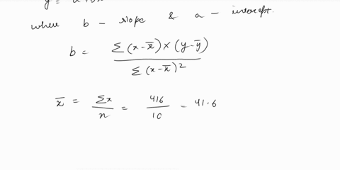using-the-data-below-find-the-slope-and-intercept-for-the-least-squares-regression-line-show-all-stepswork-x-y-xy-x2-y2-16-109-1744-256-11881-25-122-3050-625-14884-39-143-5577-1521-20449-45-40304