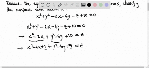 Solved Reduce The Equation To One Of The Standard Forms Classify The Surface And Sketch It X 2 Y 2 2x 6y Z 10 0
