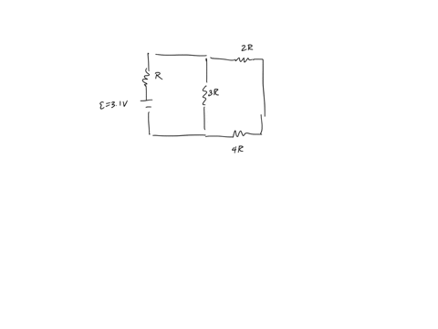 four-resistors-are-connected-to-a-battery-as-shown-in-the-figure-the-current-through-the-battery-is-i-the-batterys-electromotive-force-emf-is-310-v-and-the-resistor-values-are-r-r-r2-2r-r3-4-78528