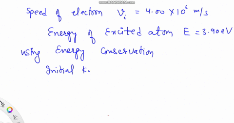 an-electron-with-a-speed-of-400106-ms-collides-with-an-atom-the-collision-excites-the-atom-from-its-ground-state-0-ev-to-a-state-with-an-energy-of-390-ev-what-is-the-speed-of-the-electron-af-20436