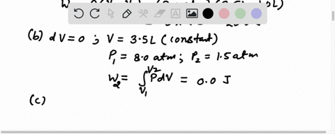 sketch-a-pv-diagram-and-find-the-work-done-by-the-gas-during-the-following-stages-a-a-gas-is-expanded-from-a-volume-of-10-l-to-35-l-at-a-constant-pressure-of-80-atm-j-b-the-gas-is-then-coole-44998
