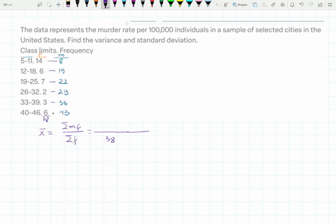 the-data-represents-the-murder-rate-per-100000-individuals-in-a-sample-of-selected-cities-in-the-united-states-find-the-variance-and-standard-deviation-class-limits-frequency-5-11-14-12-18-6-19-25-7-2