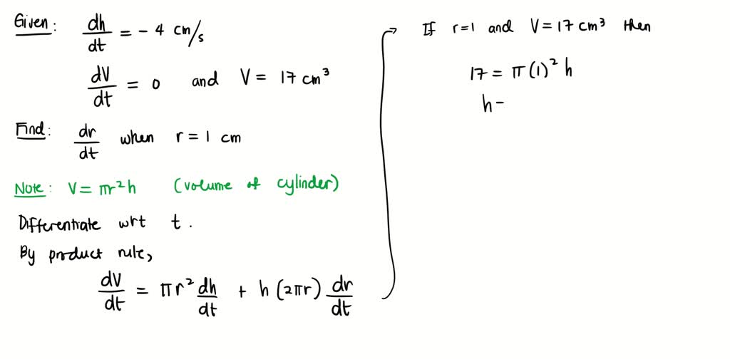 SOLVED The height of a cylinder is decreasing at a constant rate