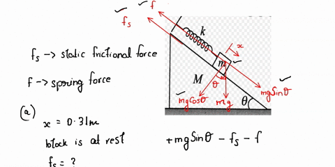 use-the-following-information-to-answer-the-next-two-independent-questions-block-of-mass-41-kg-is-situated-on-the-incline-as-shown-it-is-attached-t0-an-anchored-spring-of-stiliness-90-nlm-al-08831