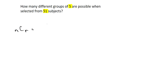 in-order-to-conduct-an-experiment-5-subjects-are-randomly-selected-from-a-group-of-51-subjects-how-many-different-groups-of-5-subjects-are-possible-the-number-of-possible-different-groups-is-86361