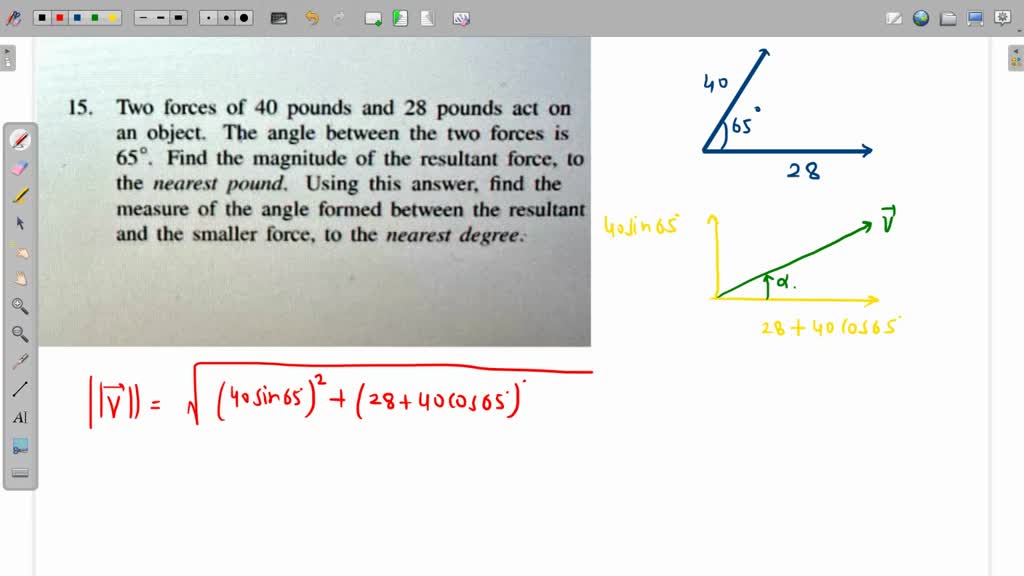 solved-3-two-forces-of-14-pounds-and-20-pounds-act-on-an-object-at-an