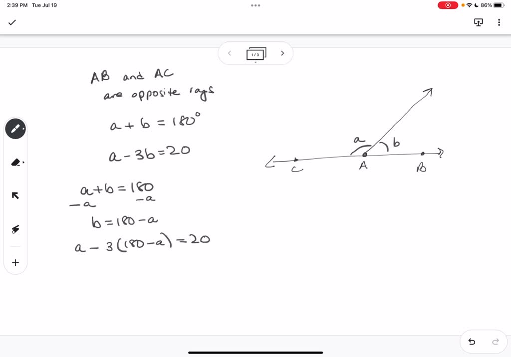 In The Given Figure, AB And AC Are Opposite Rays. If (a-3b)=20, Find ...