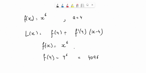 use-a-linear-approximation-to-approximate-40016-as-follows-the-linearization-lx-to-fx-x6-at-a-4-can-be-written-in-the-form-lx-mx-b-where-m-is-and-where-b-is-using-this-the-approximation-for-95624